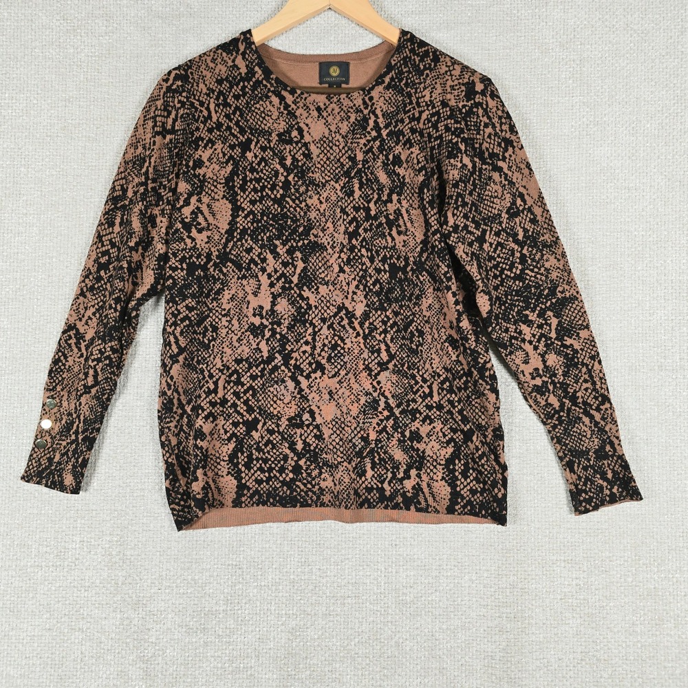 JM Collection Womens Snakeskin Print Crew Neck Sweater‎ Brown Black Size M